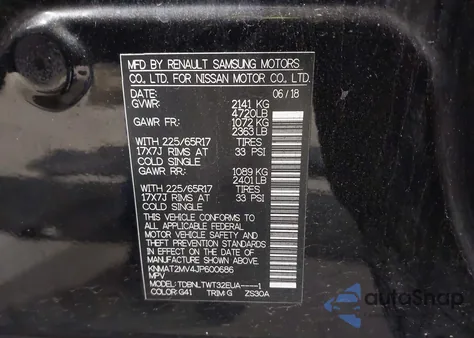 2018 Nissan Rogue Sv z USA, uszkodzony, nr VIN KNMAT2MV4JP600686